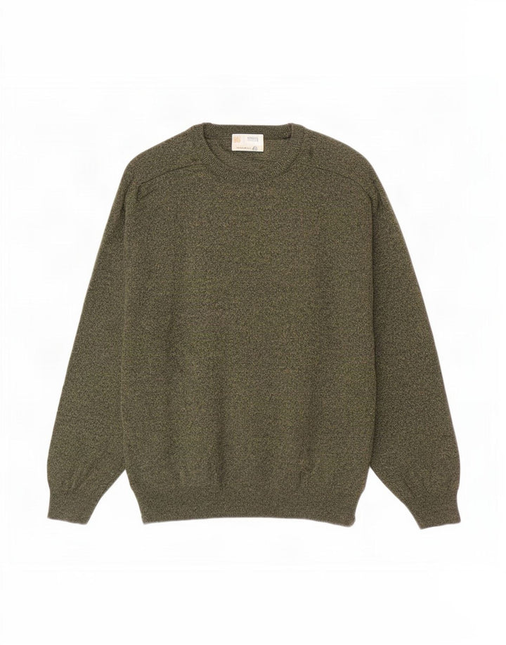Maglione maglione girocollo da uomo Marks & Spencer grande lana d'agnello screziata color kaki