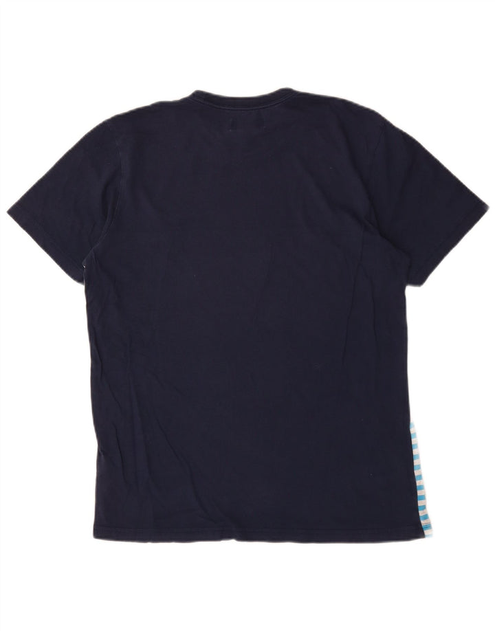Adidas Mens T-Shirt Top Medium Navy Blue Striped Cotton