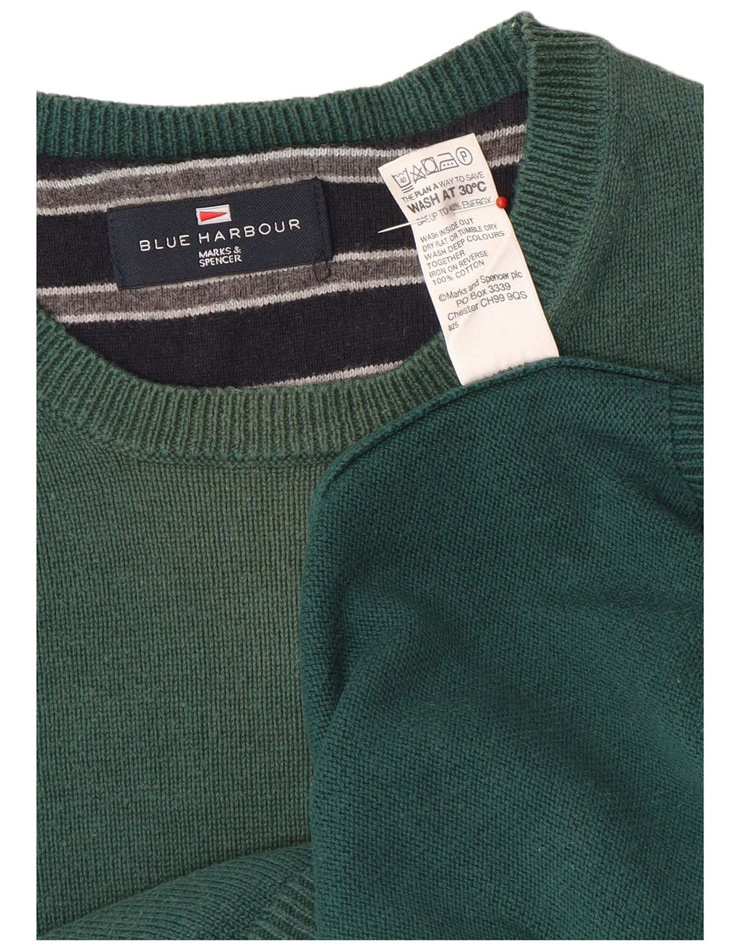 Marks & Spencer Mens Blue Harbour Crew Neck Jumper Sweater Medium Green