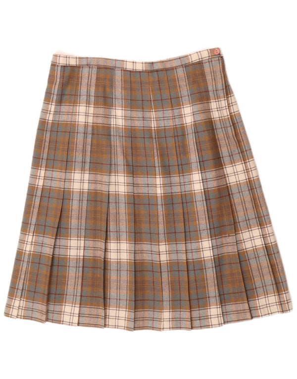 Vintage Womens High Waist Pleated Skirt UK 20 2XL W34 Brown Check Wool