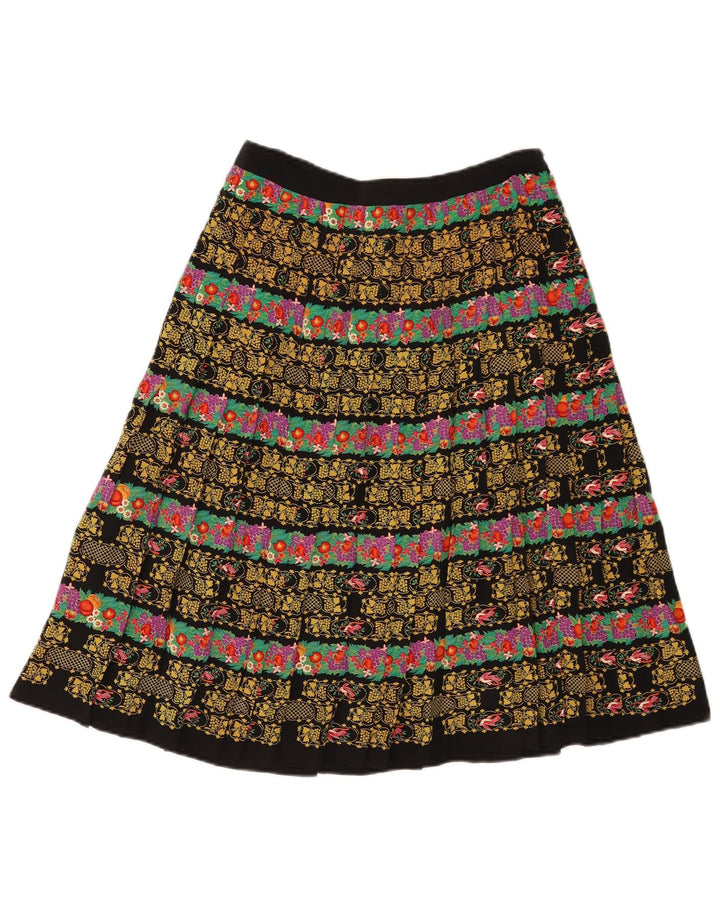 Vintage Womens Pleated Skirt W28 Medium  Black Floral