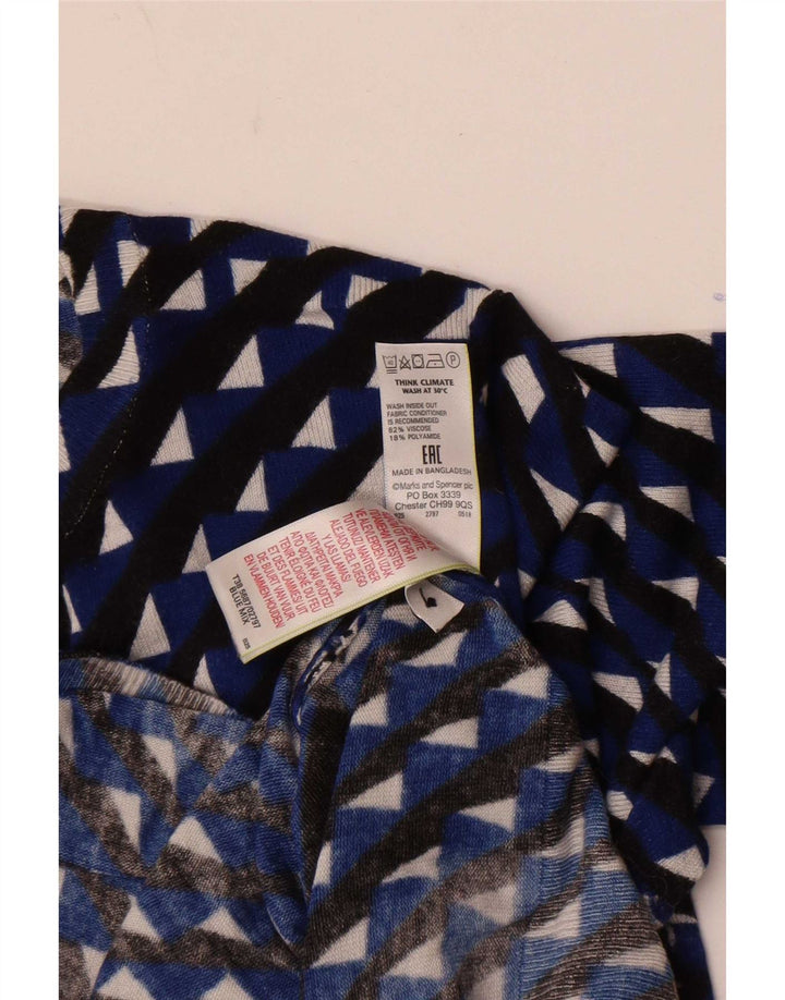 Marks & Spencer Womens Crop Cardigan Sweater UK 14 Medium Blue Geometric