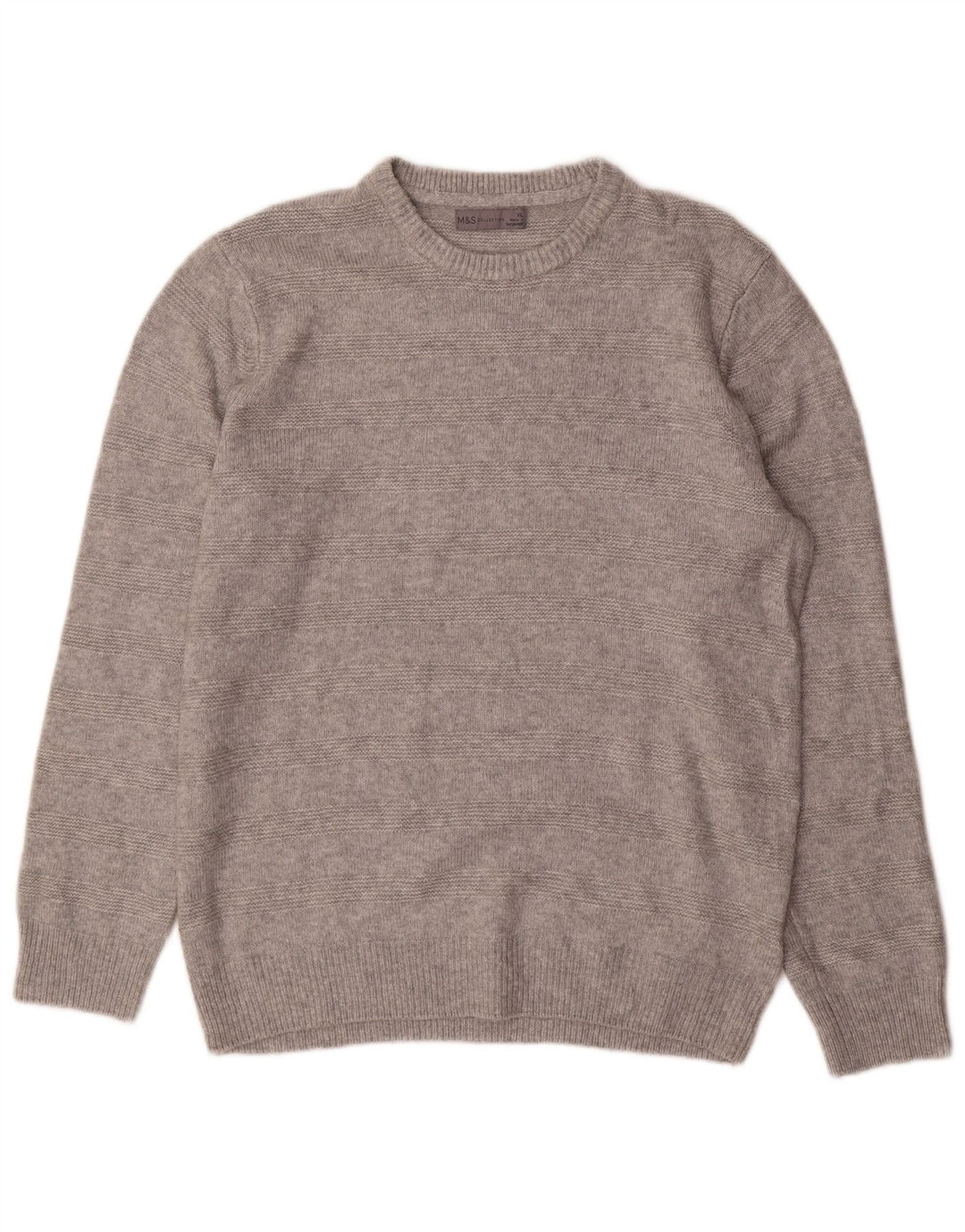Marks & Spencer Mens Crew Neck Jumper Sweater XL Grey Striped Acrylic