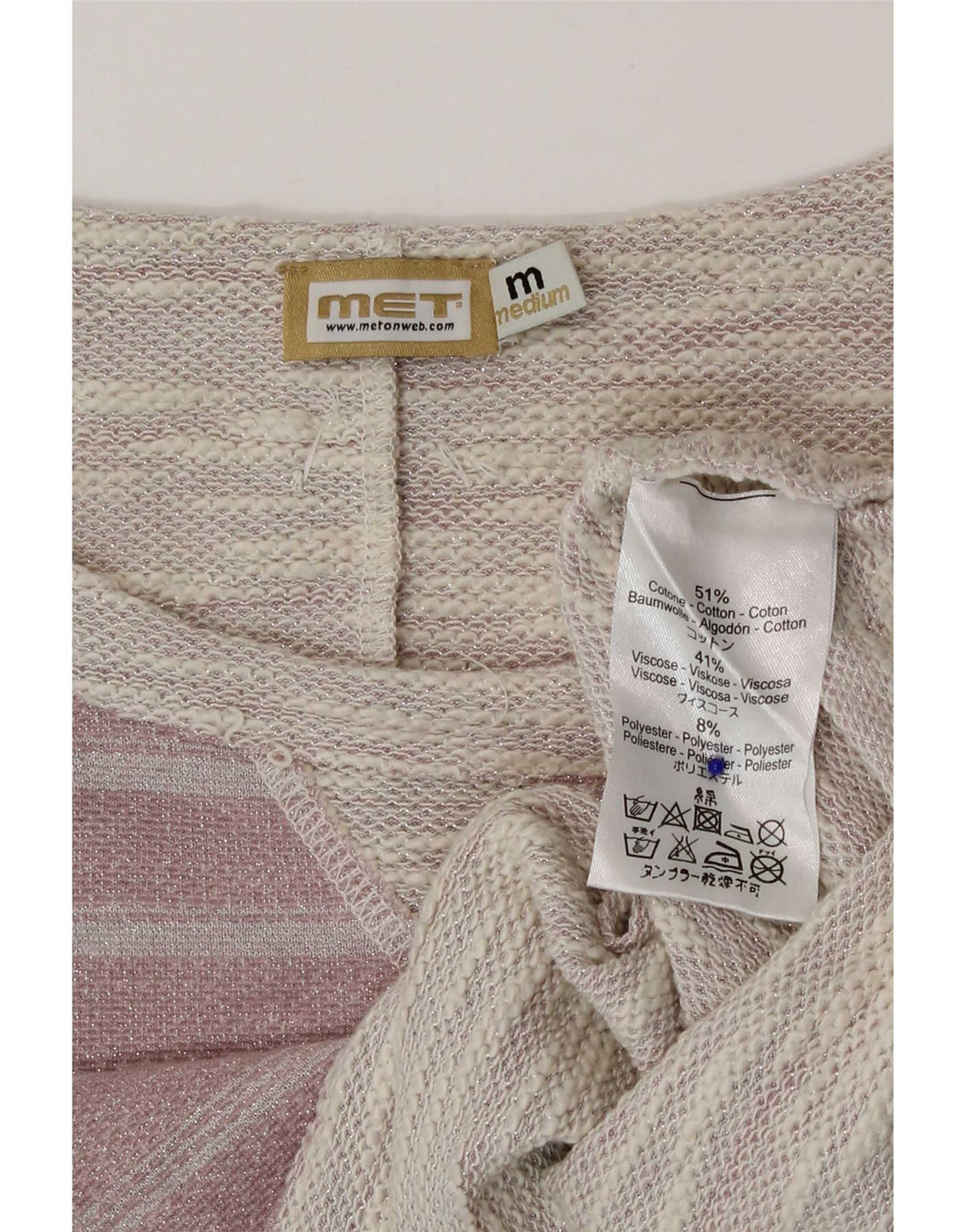MET Womens Crop Bluse Top UK 14 Medium Pink Stribet