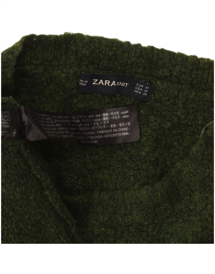 Zara Dame Oversized Crew Neck Jumper Sweater UK 14 Medium Green Flecked