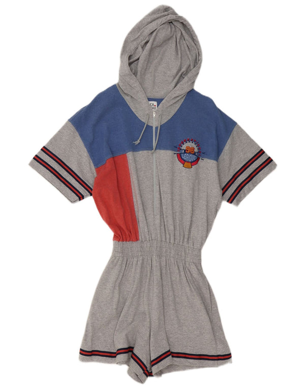 Cacao Womens Hooded Playsuit UK 14 Medium Grey Colourblock Cotton