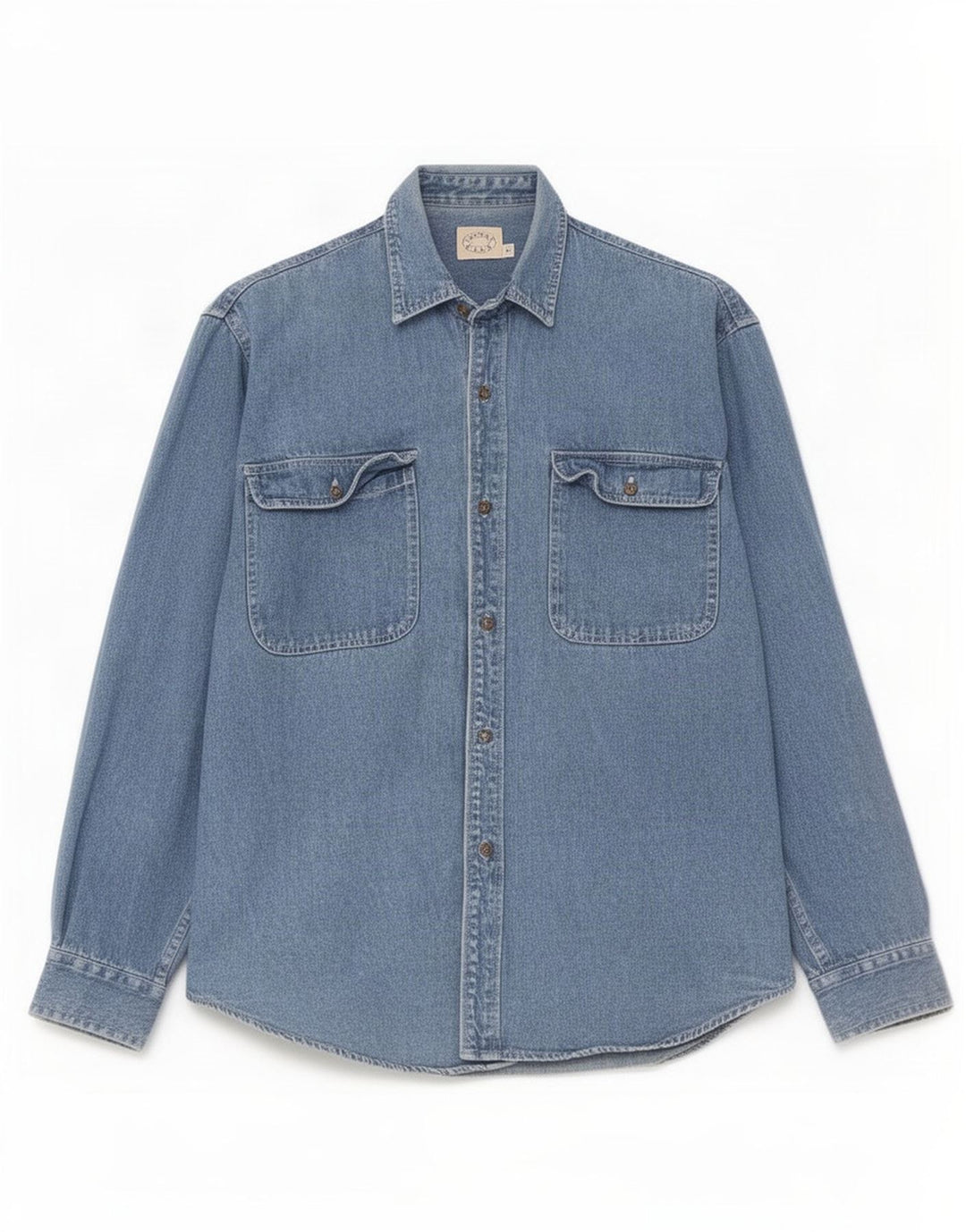 Vintage Mens Regular Fit Denim Shirt Small Blue Cotton