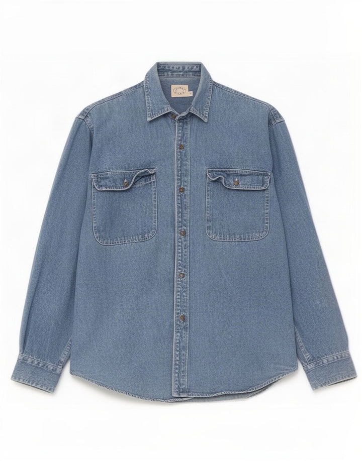Vintage Mens Regular Fit Denim Shirt Small Blue Cotton