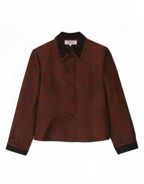 Vintage Womens 5 Button Blazer Jacket UK 10 Small Brown Floral Wool