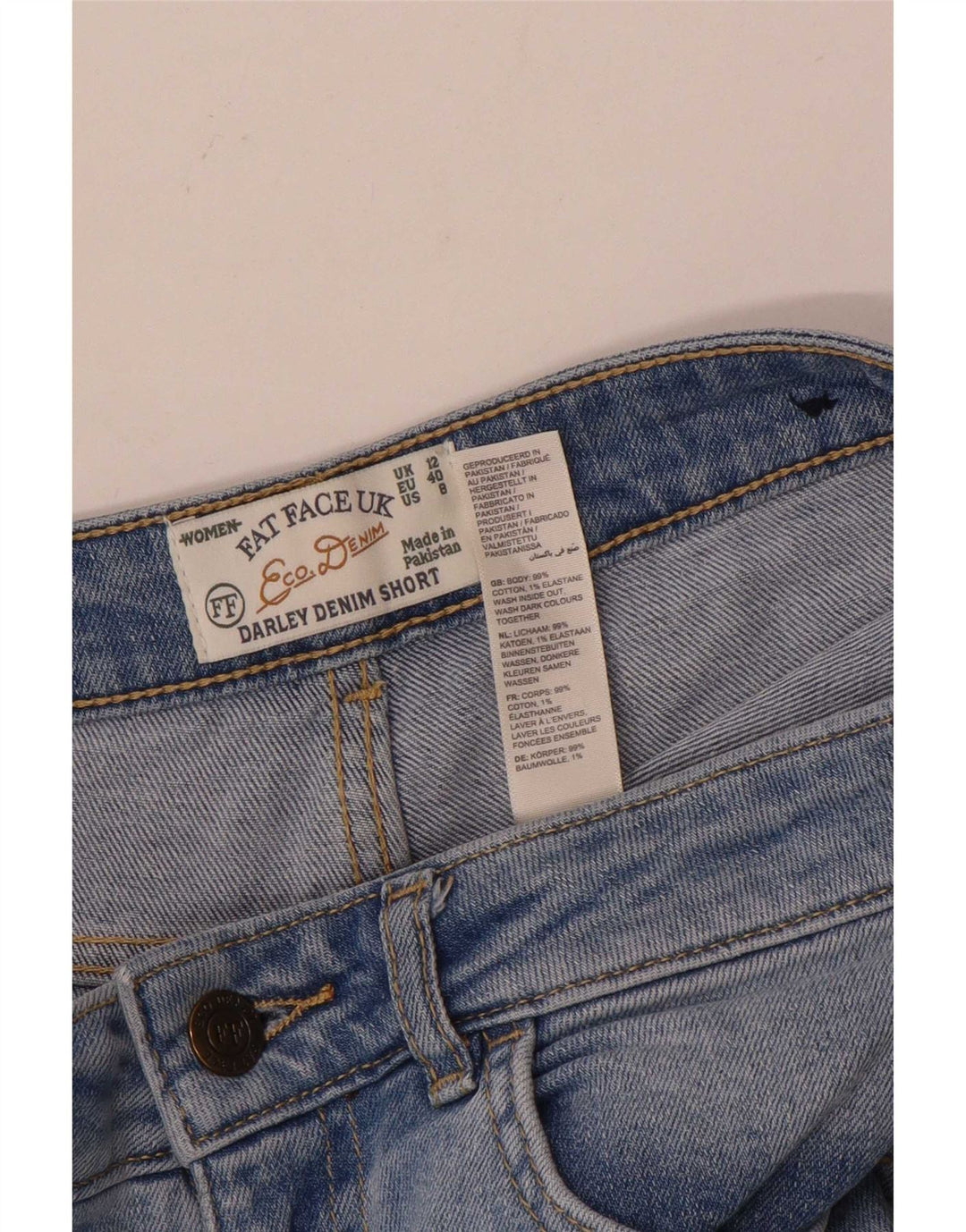 Fat Face Womens Distressed Denim Shorts UK 12 Medium W30 Blue Cotton
