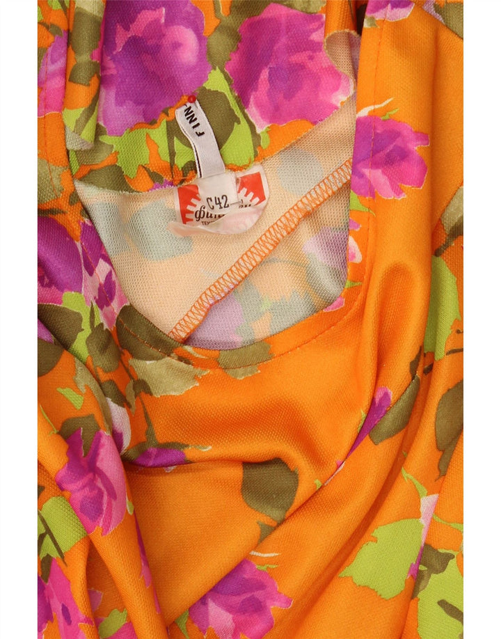 VINTAGE Womens Long Sleeve Basic Dress IT 42 Medium Orange Floral Vintage Vintage and Second-Hand Vintage from Messina Hembry 