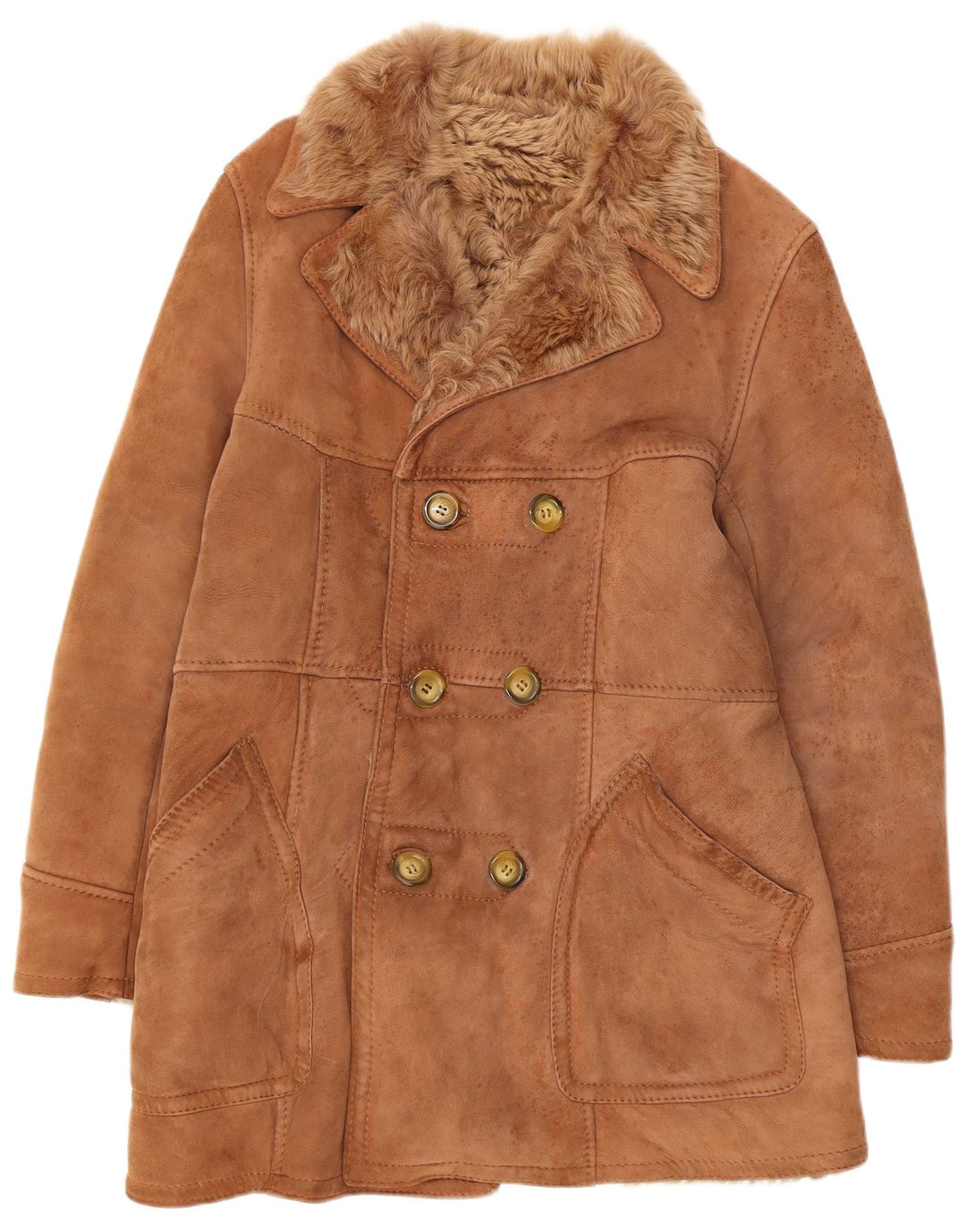 Abrigo de piel de oveja vintage para mujer IT 48 XL Beige