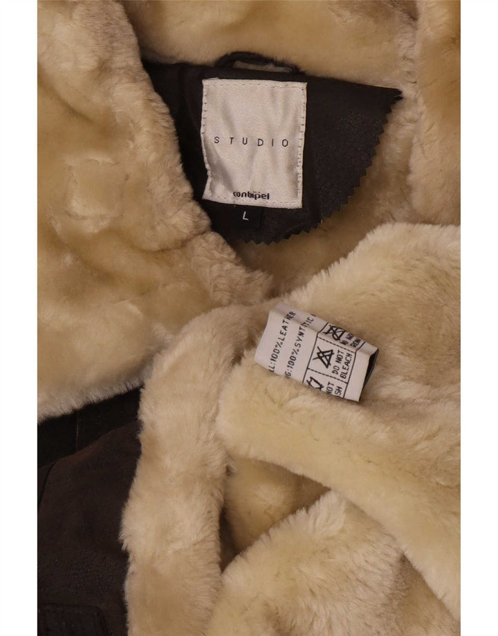 Conbipel Womens Shearling Jacket UK 16 Large Brown Læder