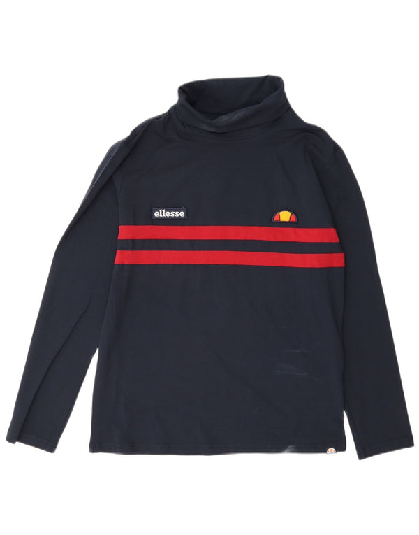 Ellesse Womens Top Long Sleeve UK 16 Large Navy Blue Colourblock Cotton