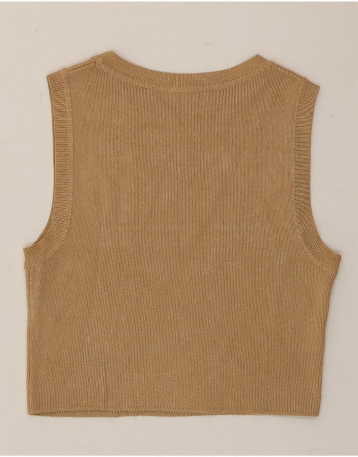 Zara Womens Crop Vest Tank Top UK 12 Medium Brown Viscose