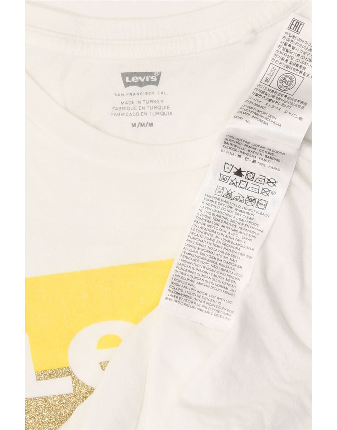 Levi's Dame Grafisk T-Shirt Top UK 14 Medium Hvid Bomuld