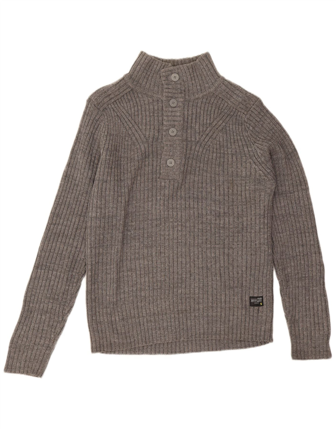 Jack & Jones Mens Button Neck Jumper Sweater Large Grey Cotton
