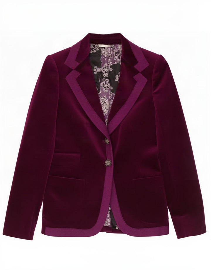 Massimo Dutti Womens 2 Button Velvet Blazer Jacket EU 36 XS Maroon Cotton