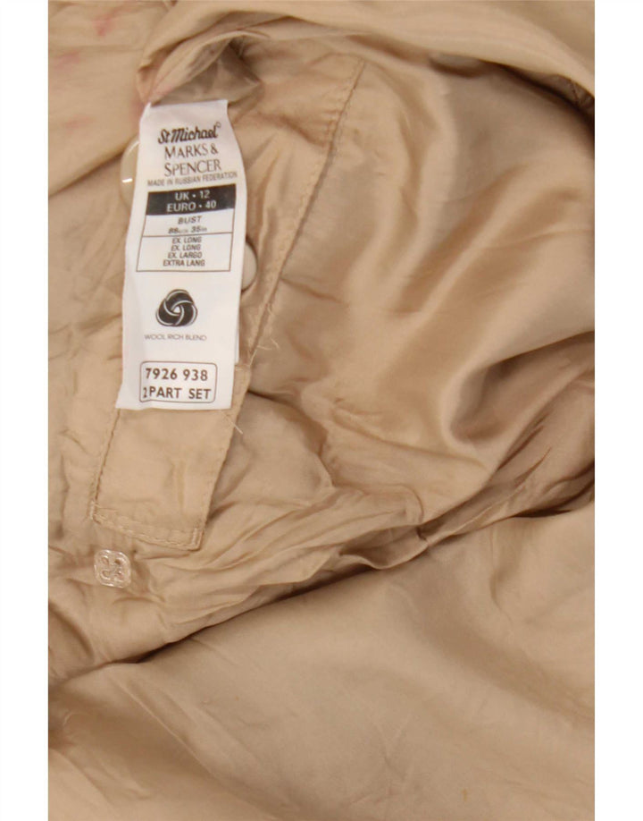 Marks & Spencer Dame Dobbeltradet Frakke UK 12 Medium Beige Uld