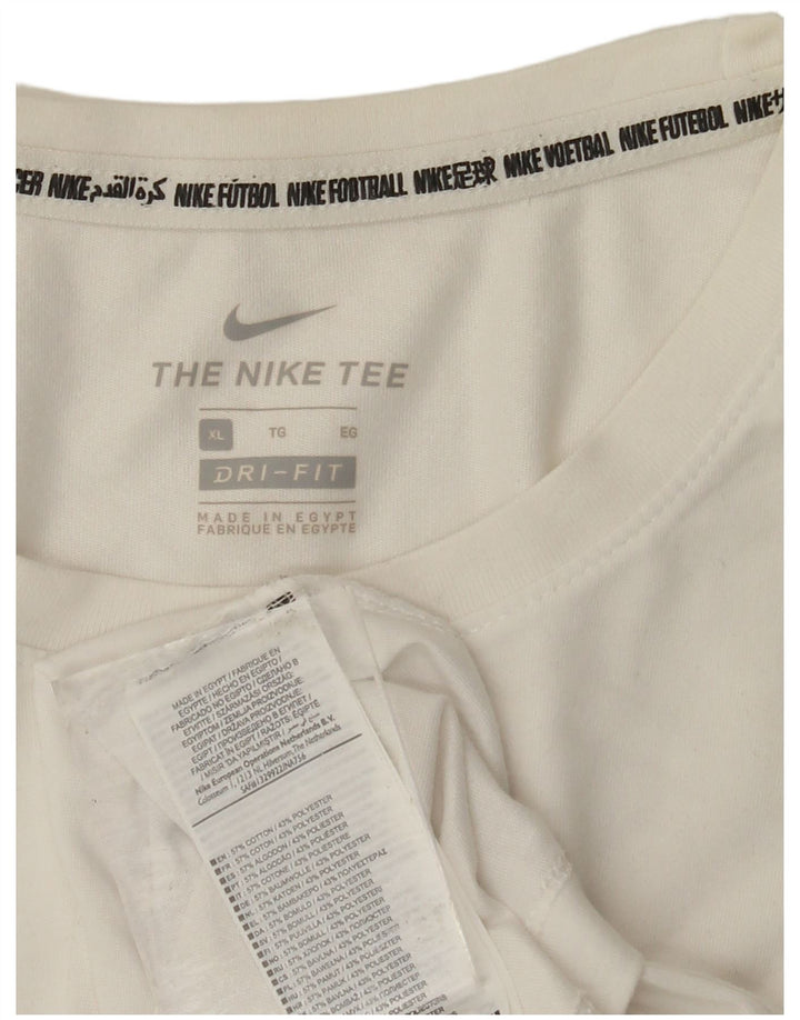NIKE Mens Dri Fit Graphic Top Long Sleeve XL White Cotton