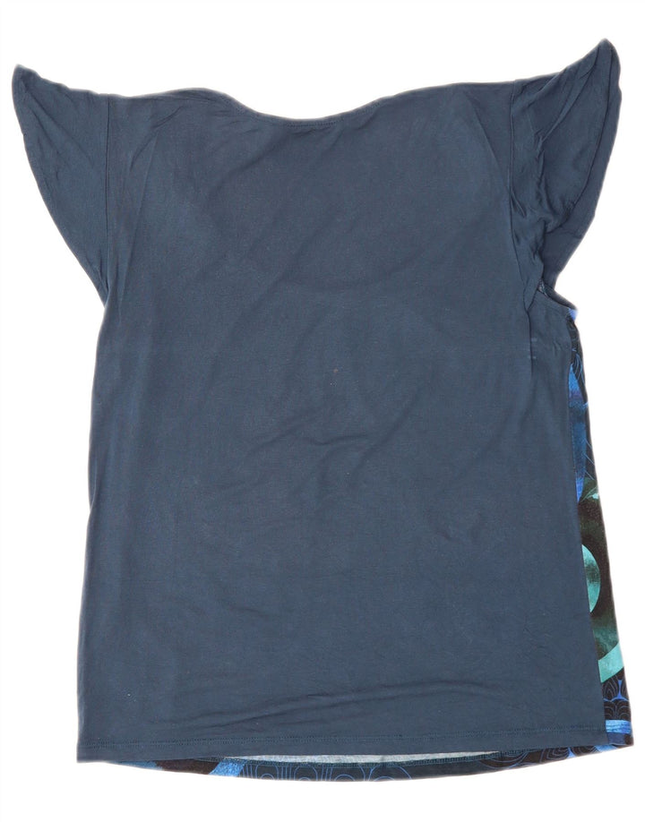 DESIGUAL Womens Blouse Top UK 14 Medium Navy Blue Floral