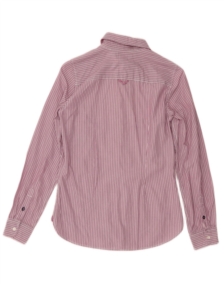 Tommy Hilfiger Womens Fitted Ruffle Front Shirt US 4 Small Purple Striped
