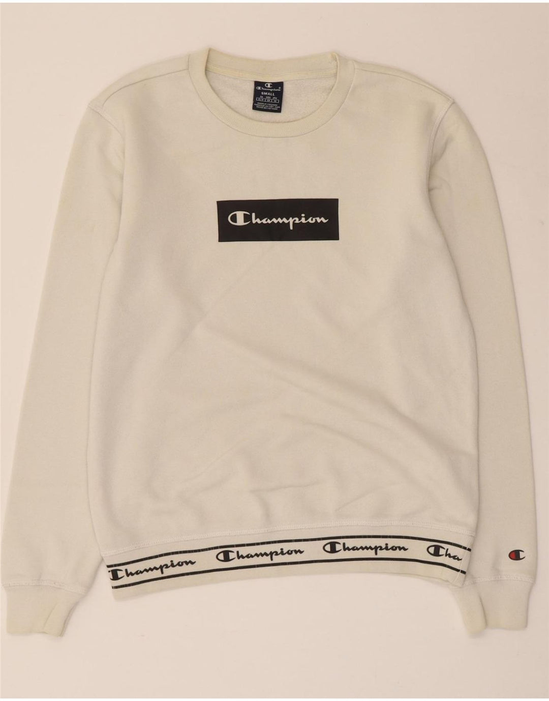 CHAMPION Mens Graphic Sweatshirt Jumper Small White Cotton