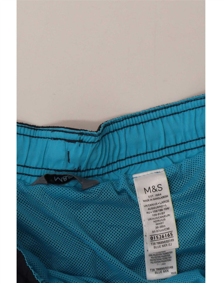 Pantaloncini da bagno da uomo Marks & Spencer grandi in poliestere color block blu
