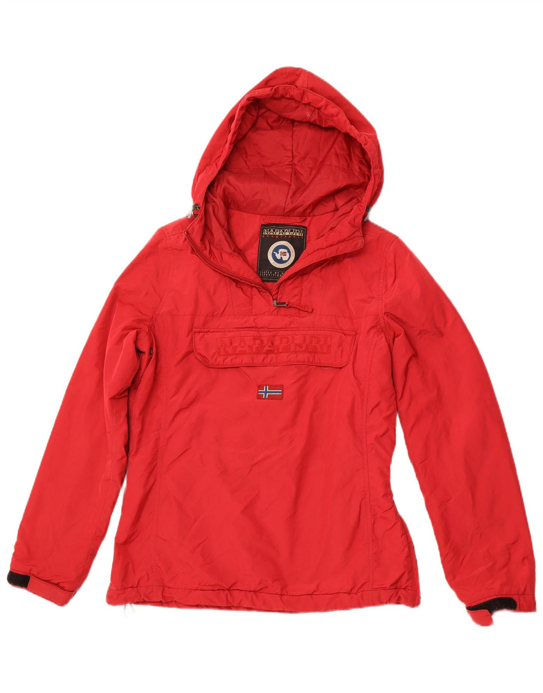 NAPAPIJRI Womens Graphic Hooded Anorak Jacket UK 14 Medium Red Polyester