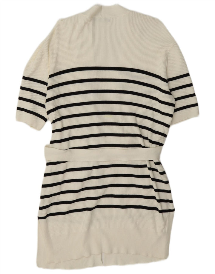 Marks & Spencer Womens Longline Cardigan Sweater UK 14 Medium White Striped