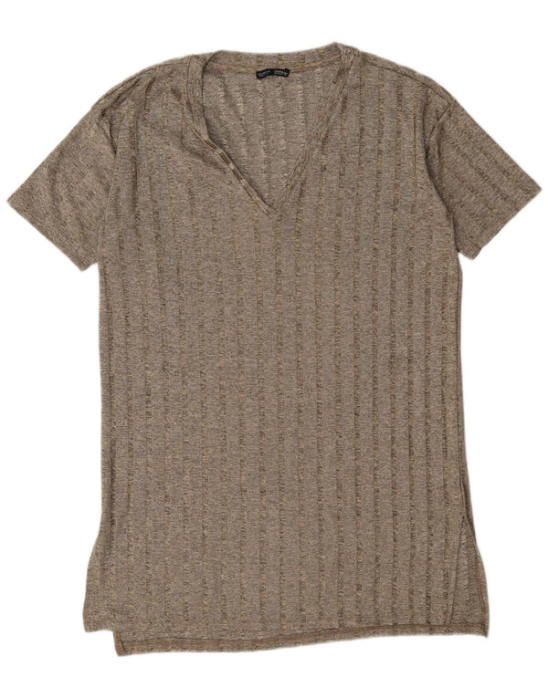 Zara Γυναικείο T-Shirt Φόρεμα UK 14 Medium Grey ριγέ