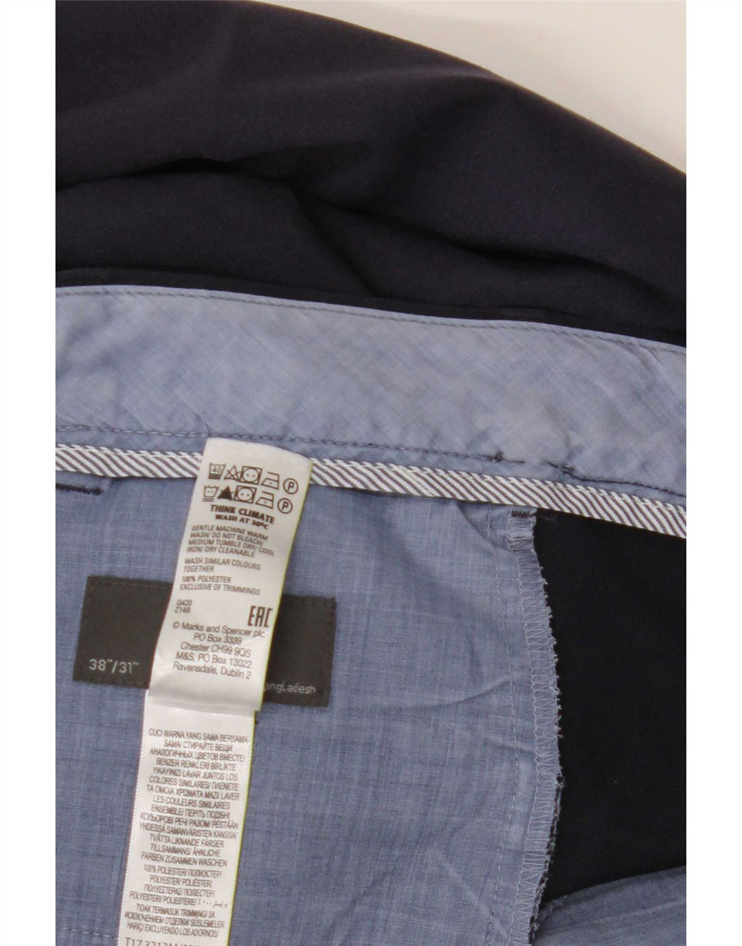 Marks & Spencer Mens Straight Regular Suit Trousers W38 L31 Navy Blue