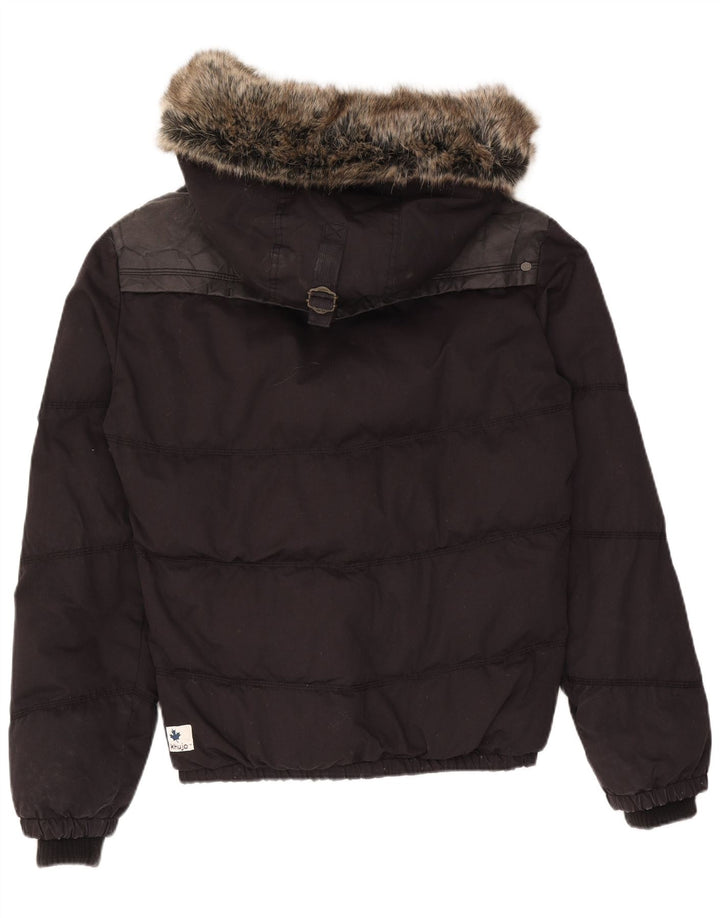 KHUJO Mens Hooded Padded Jacket UK 40 Large Black Colourblock Polyester