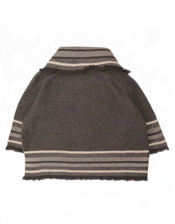 Suéter cardigã feminino Zara manga 3/4 grande Reino Unido 14 listrado cinza médio