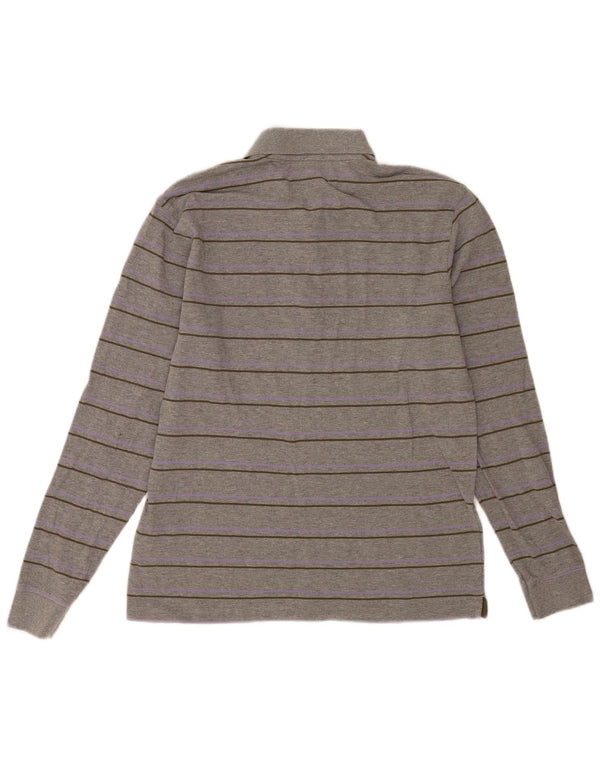 Kappa Mens Long Sleeve Polo Shirt XL Grey Striped Cotton