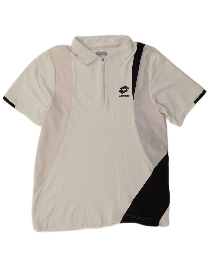 Lotto Mens Polo Shirt Large White Colourblock Nylon