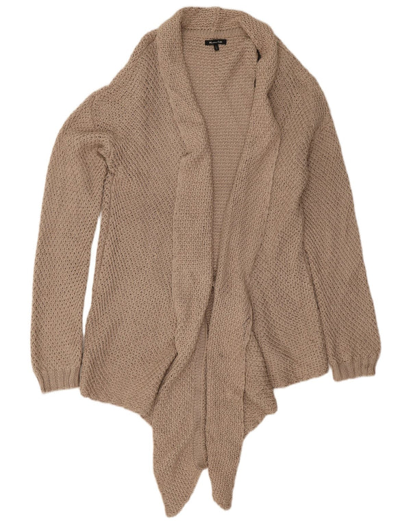 Massimo Dutti Womens Open Cardigan Sweater UK 16 Large Beige Cotton