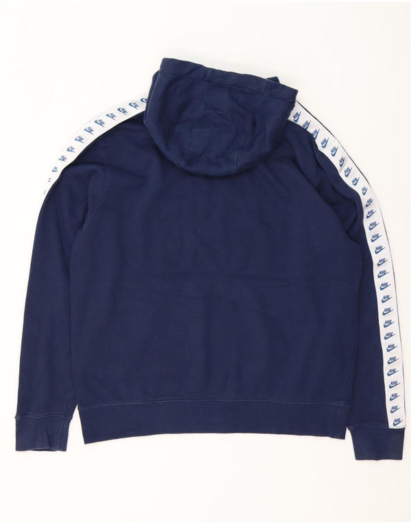 Nike Mens Graphic Hoodie Jumper Large Navy Blue Colourblock Cotton