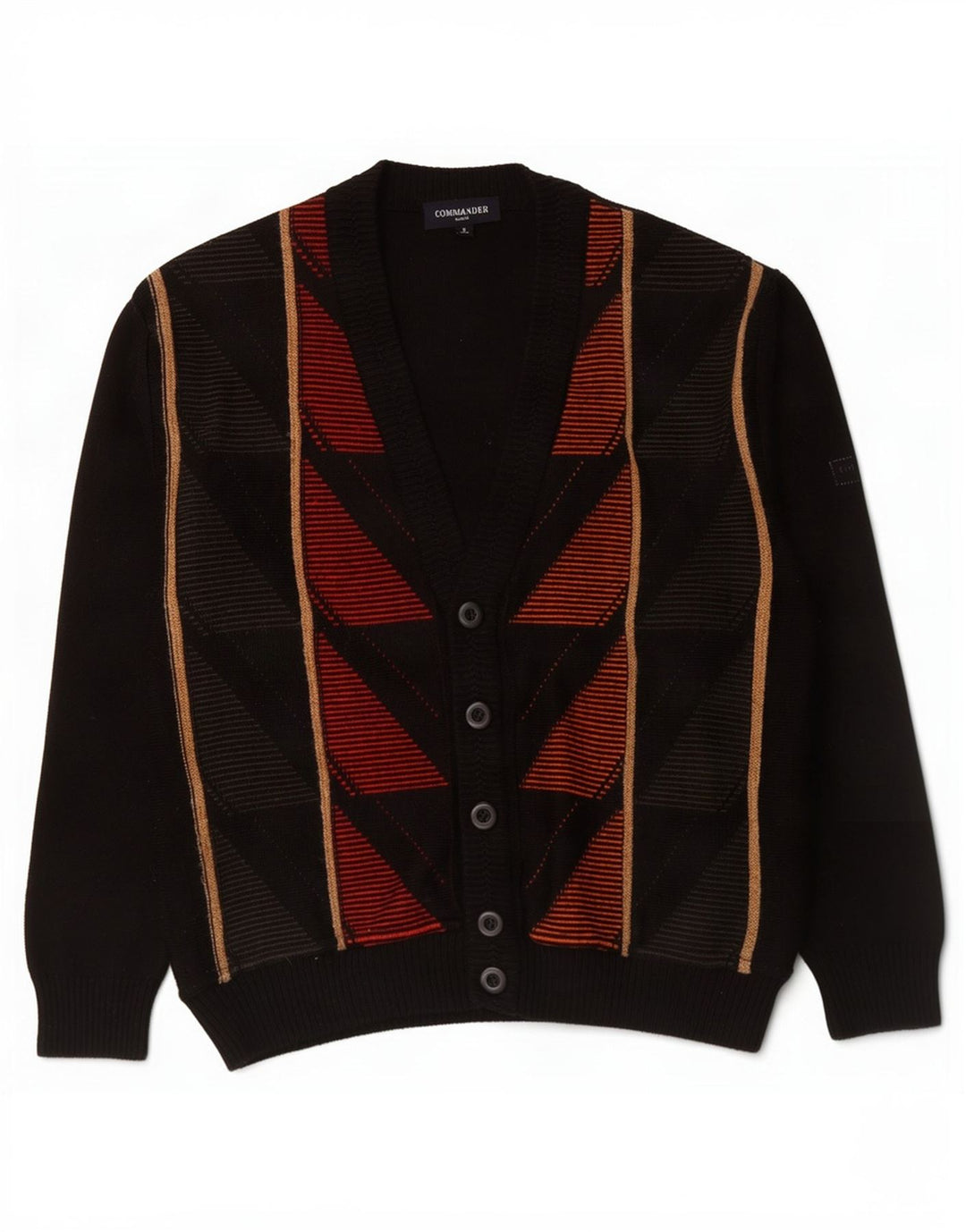 Pulover cardigan pentru bărbați Commander IT 48 Small Negru Geometric Poliacrilic
