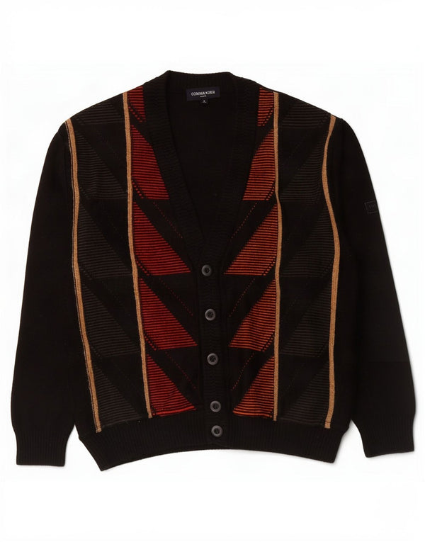 Pulover cardigan pentru bărbați Commander IT 48 Small Negru Geometric Poliacrilic