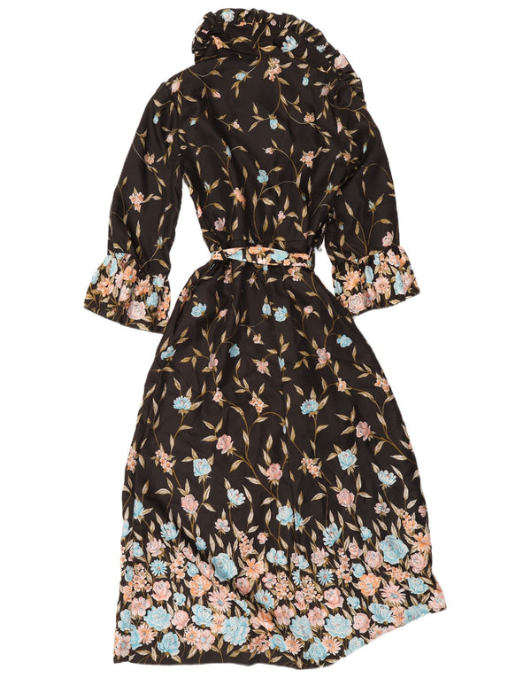 Vintage Womens Long Sleeve Robe Maxi Dress IT 44 Medium Black Floral