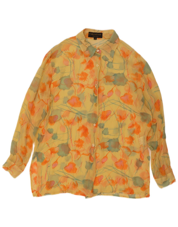 Blusa feminina vintage UK 16 grande seda floral amarela