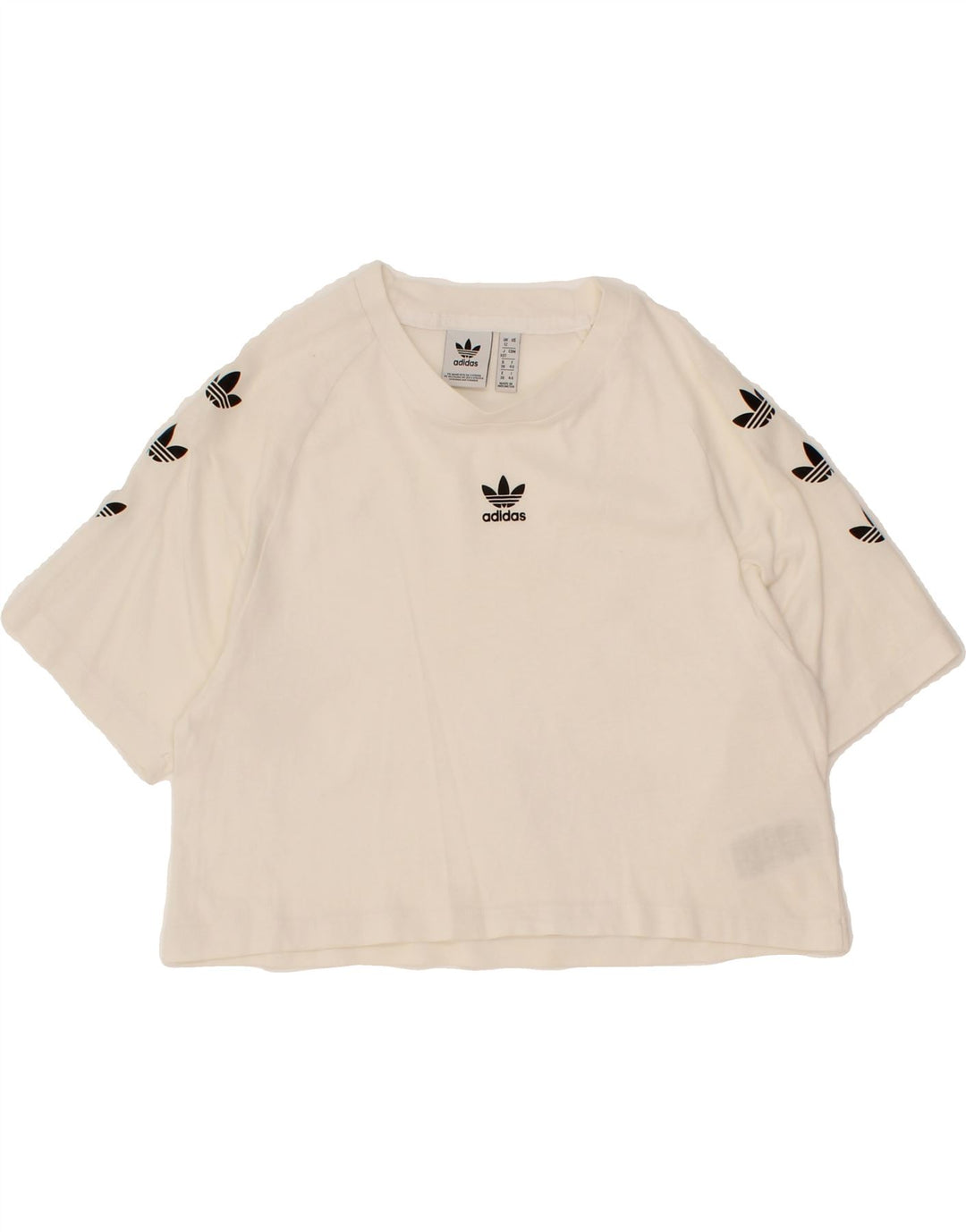 ADIDAS Womens Graphic Crop Top UK 12 Medium White Cotton Vintage Adidas and Second-Hand Adidas from Messina Hembry 