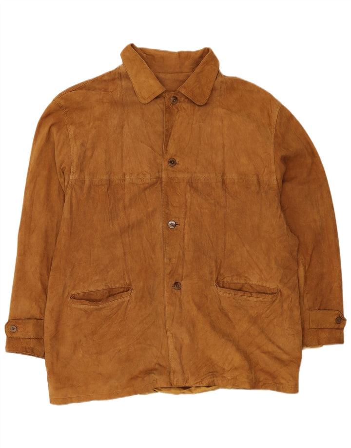 VINTAGE Mens Oversized Suede Jacket IT 48 Medium Brown Leather