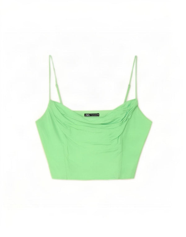 Zara Womens Crop Cami Top UK 12 Medium Green Viscose