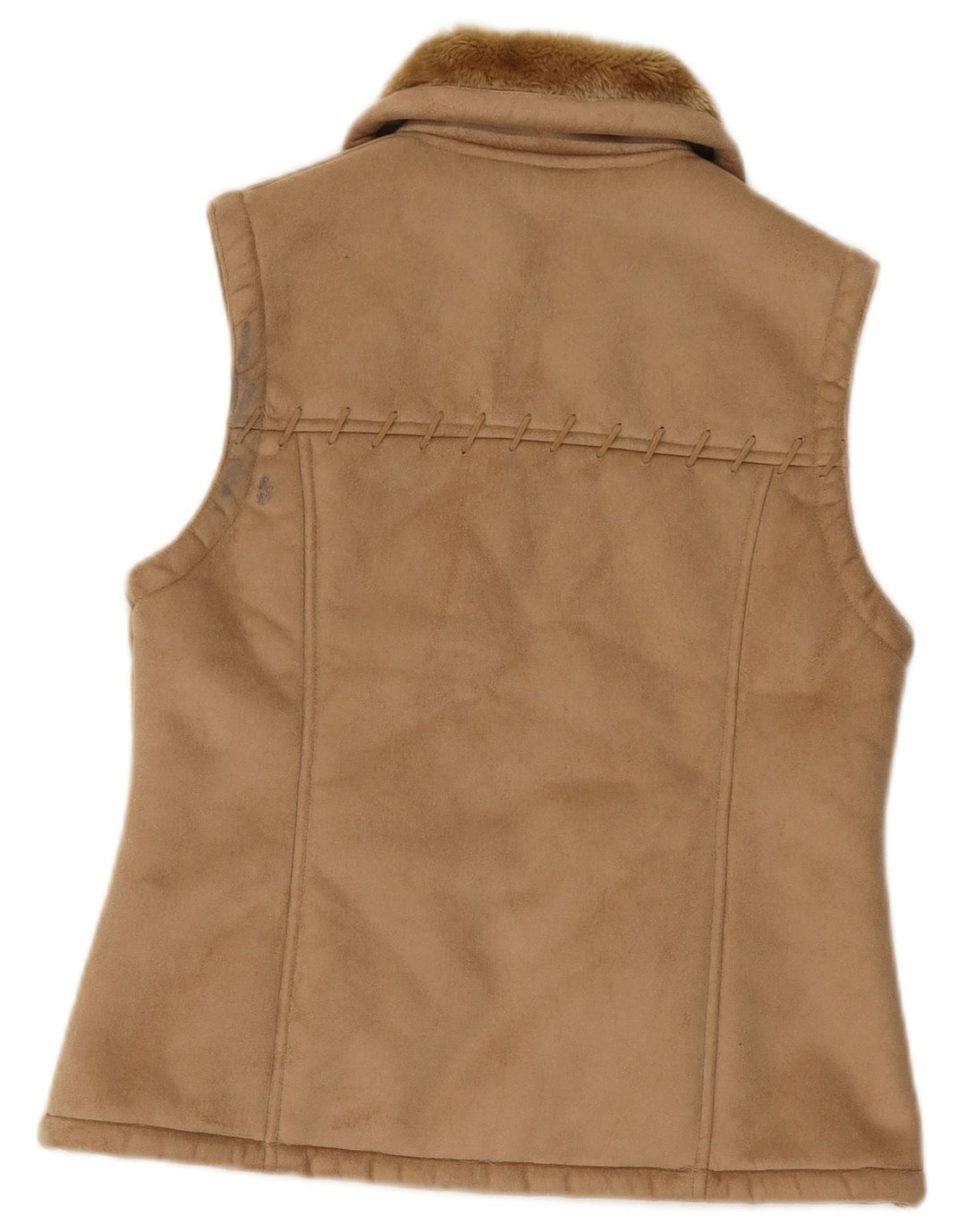 Vintage Womens Sherpa Gilet UK 12 Medium Beige