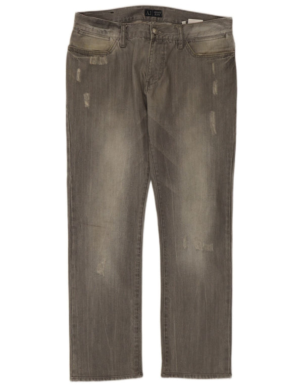 Armani Mens Distressed Straight Jeans W32 L29 Grey Cotton