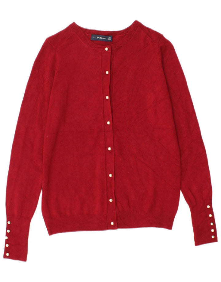 Zara Dame Cardigan Sweater UK 8 Lille rød viskose