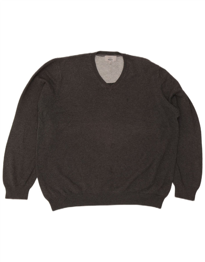 Marks & Spencer Mens Regular Fit V-Neck Jumper Sweater XL Grey Cotton
