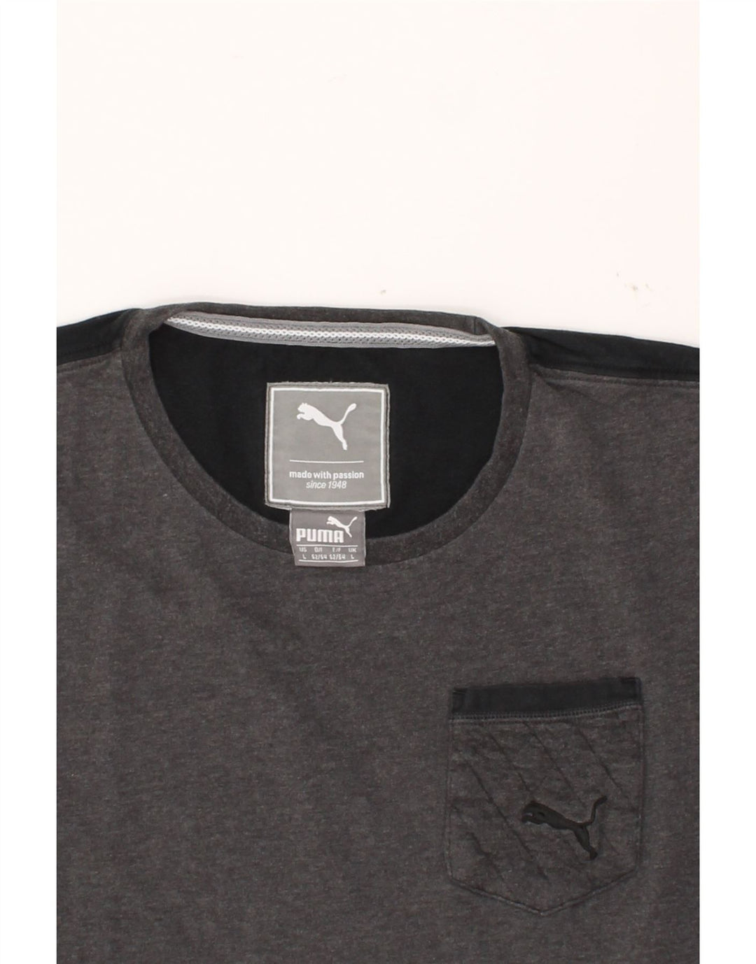 PUMA Mens T-Shirt Top Large Grey Colourblock Cotton Vintage Puma and Second-Hand Puma from Messina Hembry 